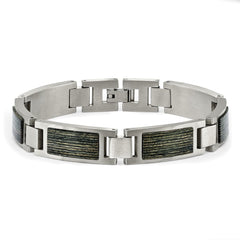 Chisel Stainless Steel Brushed with Grey Wood Inlay 8.75 inch Link Bracelet SRB2167-8.75