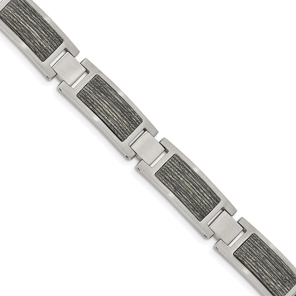 Chisel Stainless Steel Brushed with Grey Wood Inlay 8.75 inch Link Bracelet SRB2167-8.75