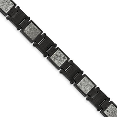 Chisel Stainless Steel Polished Black IP-plated with Sedimentary Rock Inlay 8.5 inch Link Bracelet SRB2168-8.5