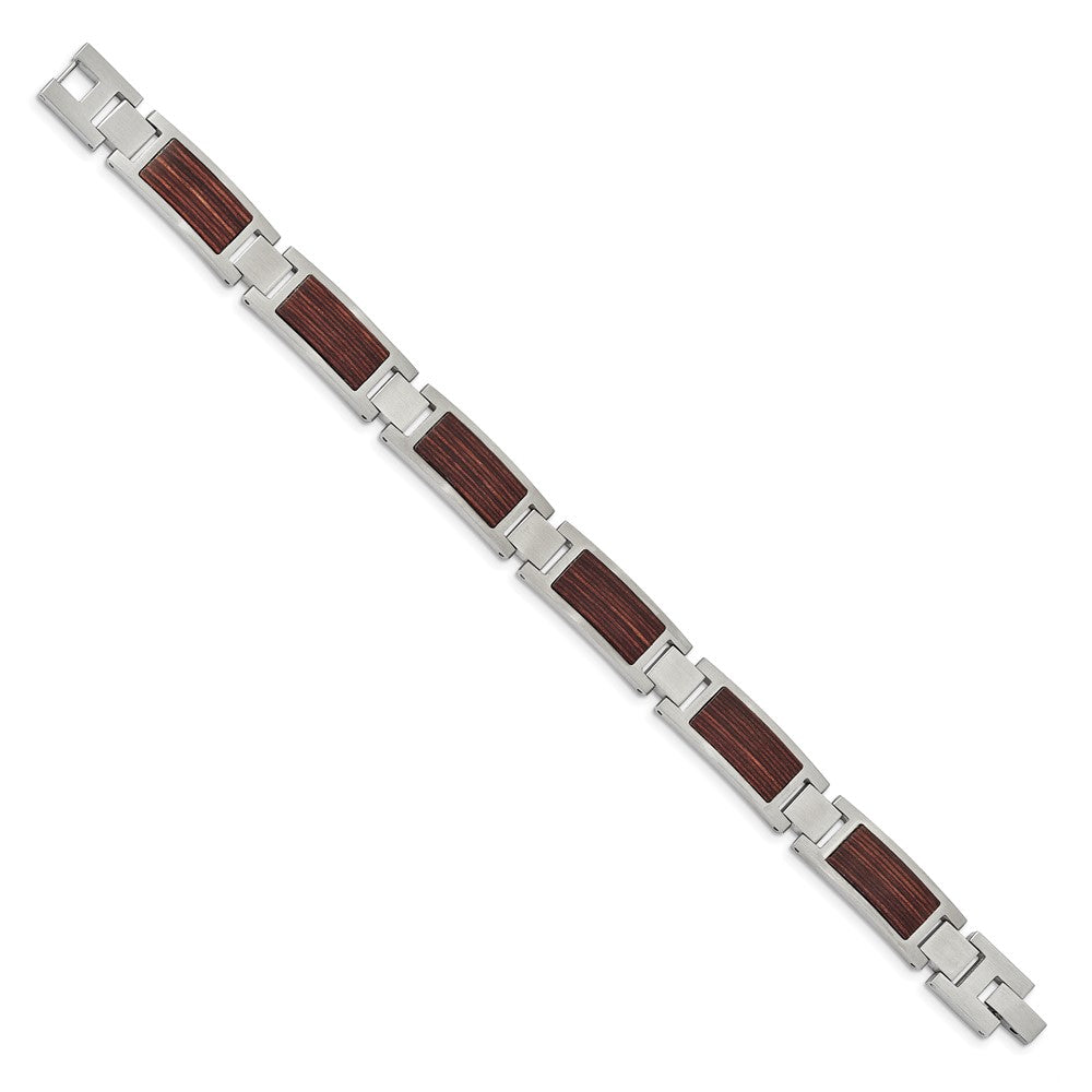 Chisel Stainless Steel Brushed with Wood Inlay 8.75 inch Link Bracelet SRB2169-8.75
