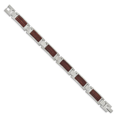 Chisel Stainless Steel Brushed with Wood Inlay 8.75 inch Link Bracelet SRB2169-8.75