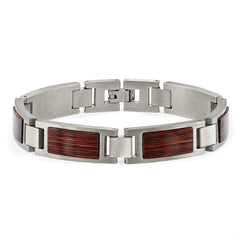 Chisel Stainless Steel Brushed with Wood Inlay 8.75 inch Link Bracelet SRB2169-8.75