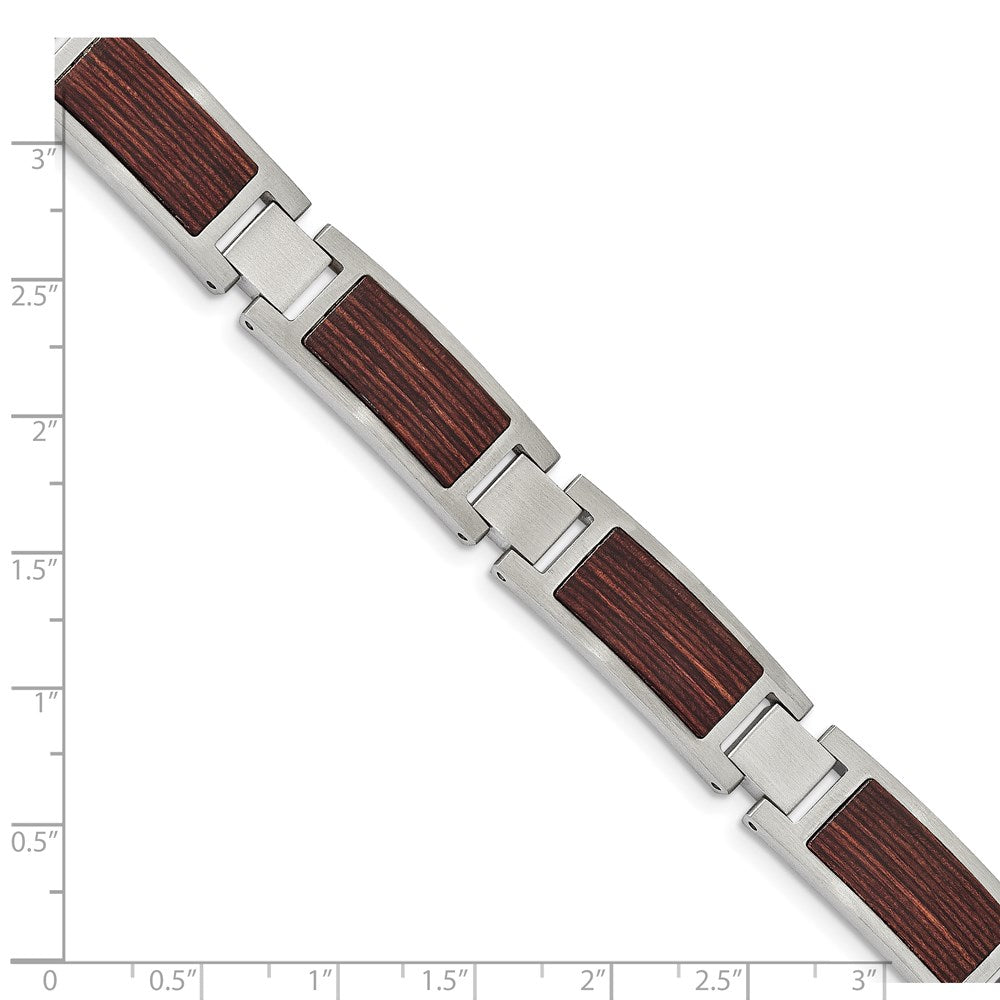 Chisel Stainless Steel Brushed with Wood Inlay 8.75 inch Link Bracelet SRB2169-8.75
