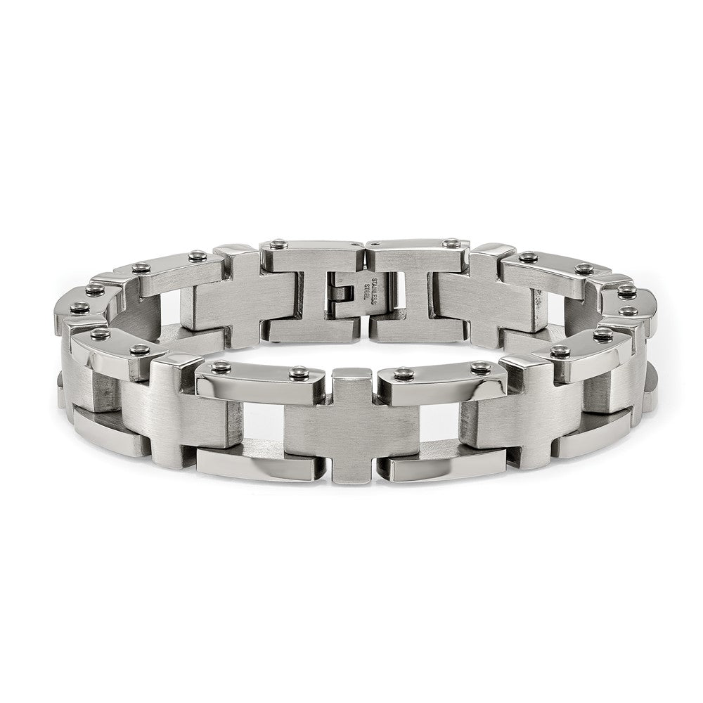 Chisel Stainless Steel Brushed and Polished 8.5 inch Open Cross Link Bracelet SRB2174-8.5