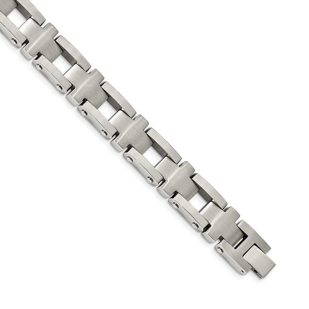 Chisel Stainless Steel Brushed and Polished 8.5 inch Open Cross Link Bracelet SRB2174-8.5