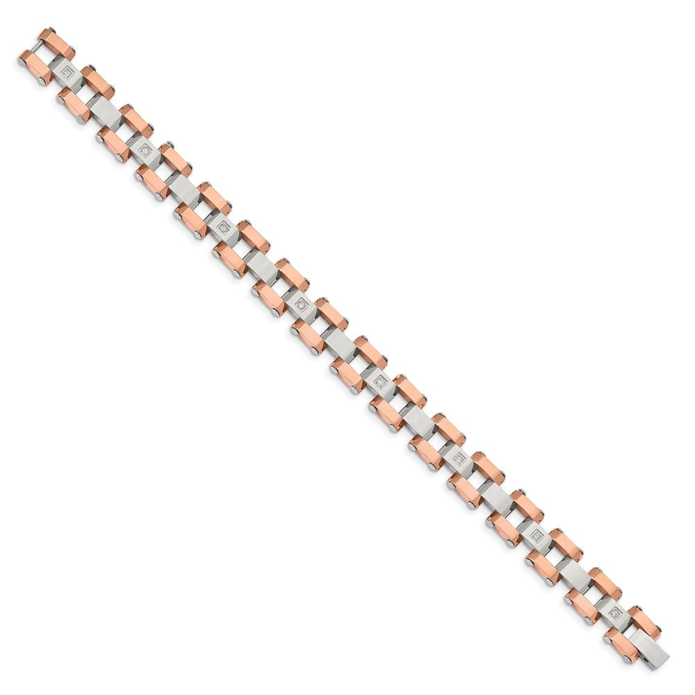 Chisel Stainless Steel Polished Rose IP-plated with 1/5 carat Diamond 8.75 inch Bracelet SRB2177-8.75