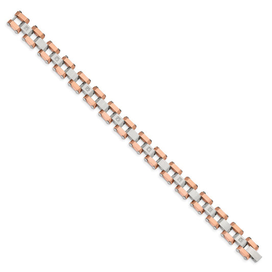 Chisel Stainless Steel Polished Rose IP-plated with 1/5 carat Diamond 8.75 inch Bracelet SRB2177-8.75