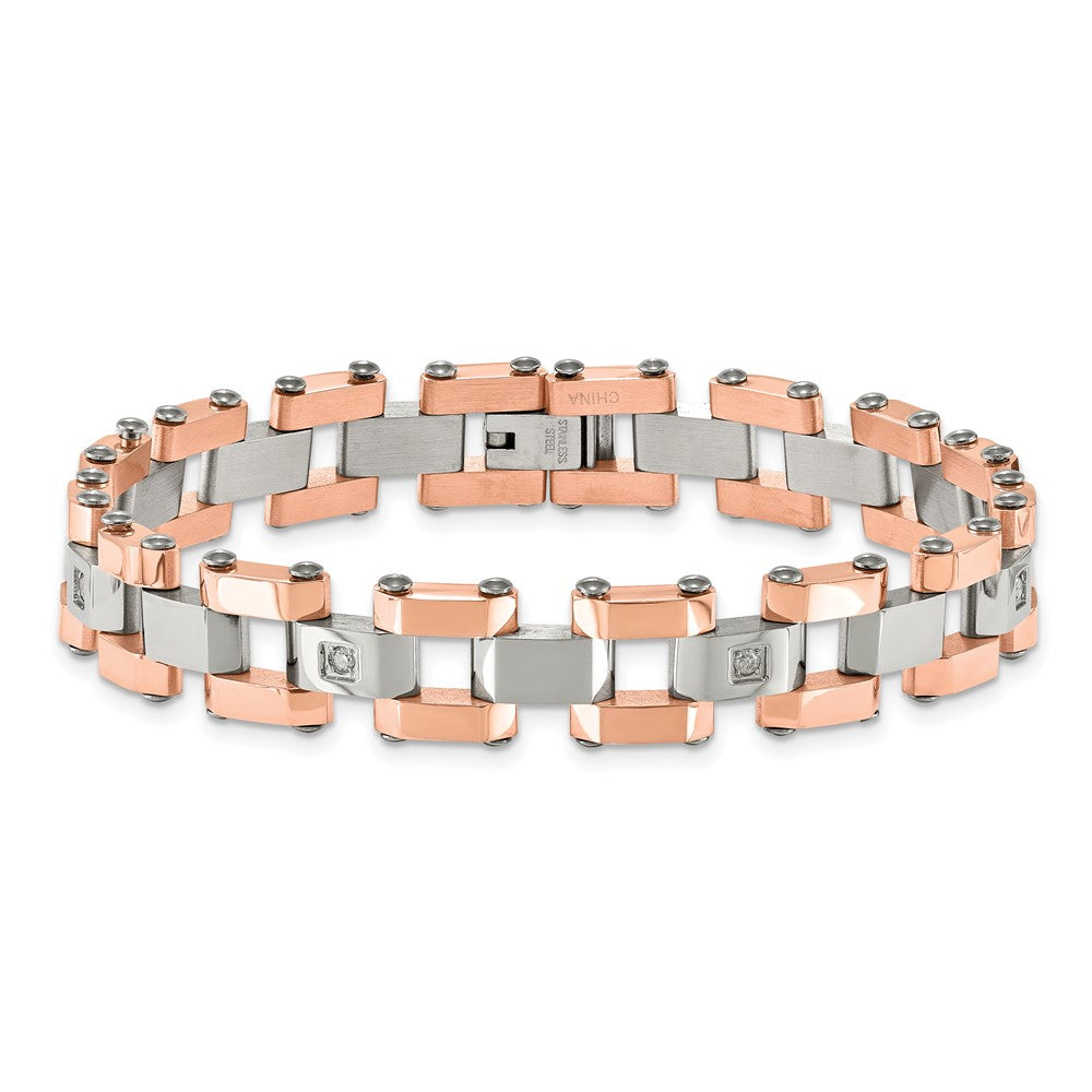 Chisel Stainless Steel Polished Rose IP-plated with 1/5 carat Diamond 8.75 inch Bracelet SRB2177-8.75