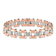 Chisel Stainless Steel Polished Rose IP-plated with 1/5 carat Diamond 8.75 inch Bracelet SRB2177-8.75