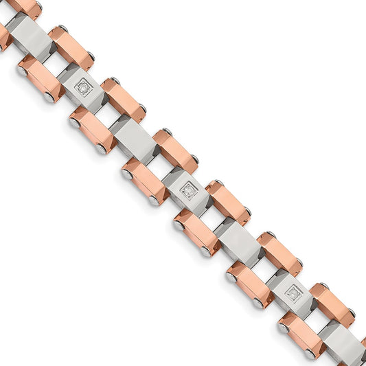 Chisel Stainless Steel Polished Rose IP-plated with 1/5 carat Diamond 8.75 inch Bracelet SRB2177-8.75