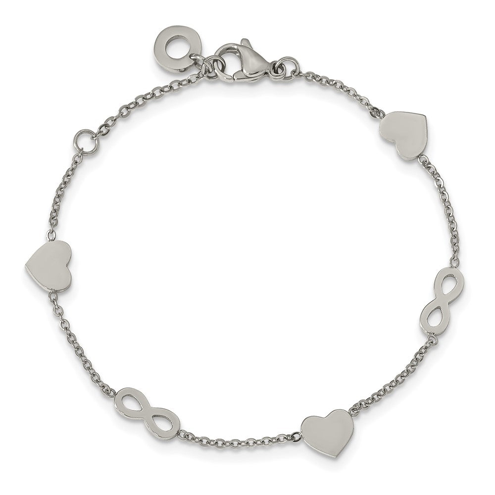 Chisel Stainless Steel Polished Heart and Infinity 7 inch Bracelet with 1 inch Extension SRB2179-7