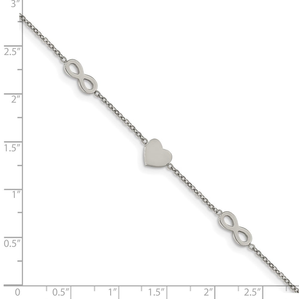 Chisel Stainless Steel Polished Heart and Infinity 7 inch Bracelet with 1 inch Extension SRB2179-7