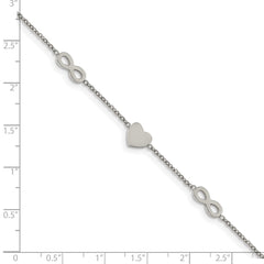 Chisel Stainless Steel Polished Heart and Infinity 7 inch Bracelet with 1 inch Extension SRB2179-7