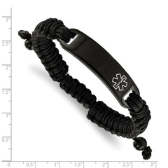 Chisel Stainless Steel Polished Black IP-plated with White Enamel Black Nylon Adjustable Medical ID Bracelet SRB2184