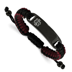Chisel Stainless Steel Polished Black IP-plated with White Enamel Black and Red Nylon Adjustable Medical ID Bracelet SRB2185