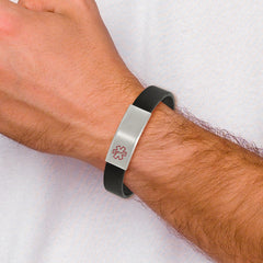 Chisel Stainless Steel Brushed with Red Enamel Black Silicone Stretch Medical ID Bracelet SRB2190