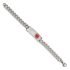 Chisel Stainless Steel Polished with Red Enamel Medical ID 8 inch Curb Chain Bracelet SRB2193-8