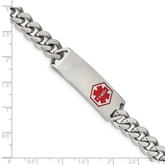 Chisel Stainless Steel Polished with Red Enamel Medical ID 8 inch Curb Chain Bracelet SRB2193-8