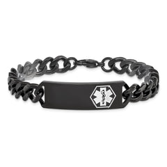 Chisel Stainless Steel Polished Black IP-plated with White Enamel Medical ID 8 inch Curb Chain Bracelet SRB2194-8