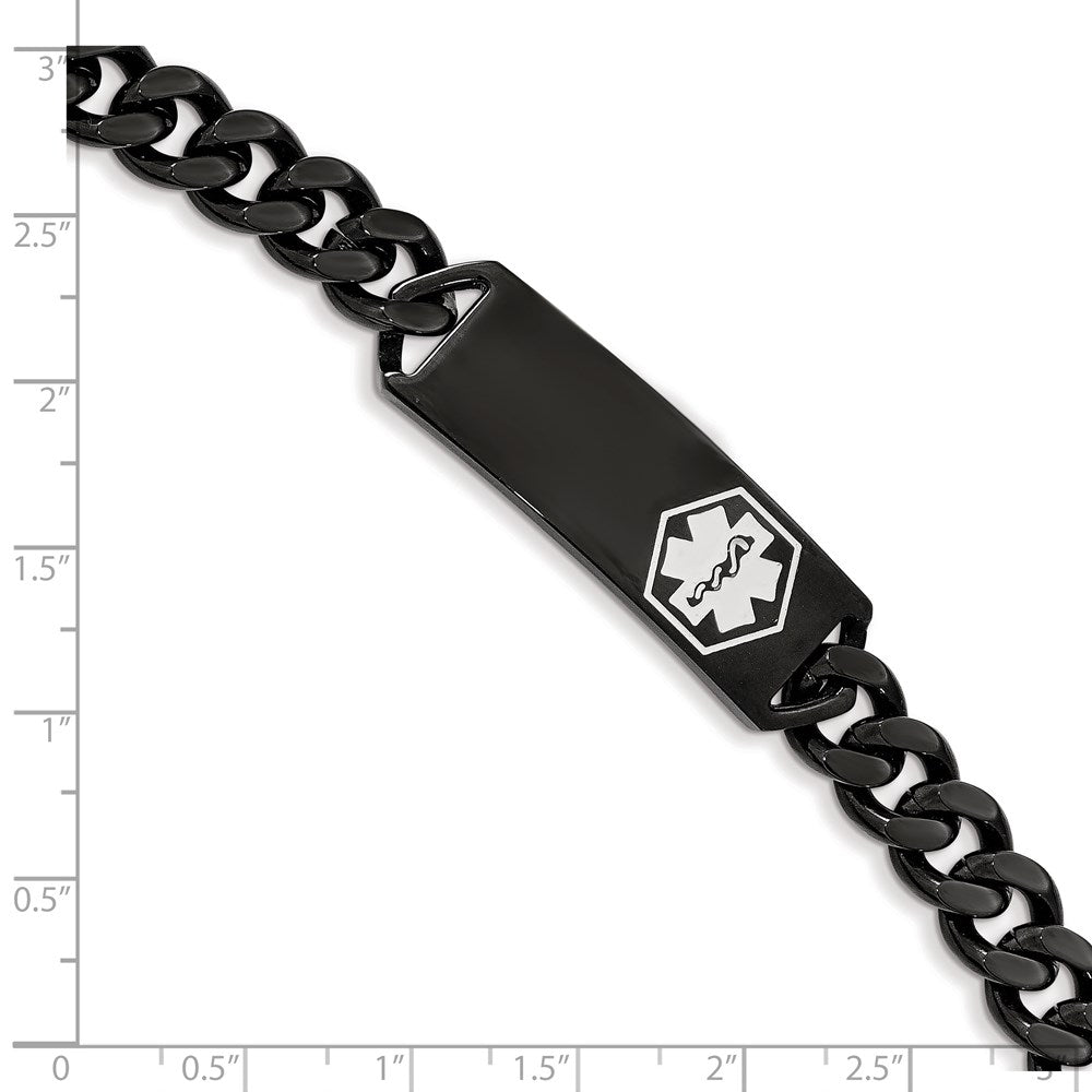Chisel Stainless Steel Polished Black IP-plated with White Enamel Medical ID 8 inch Curb Chain Bracelet SRB2194-8