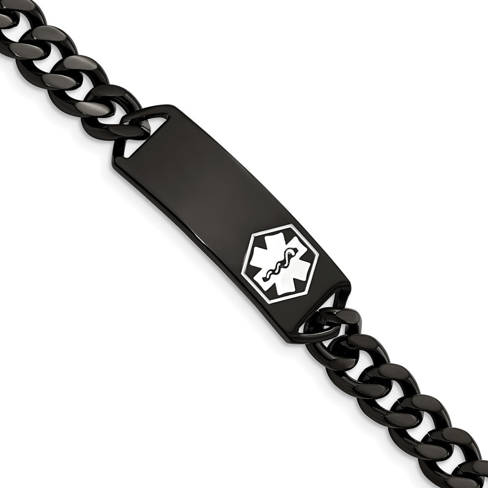 Chisel Stainless Steel Polished Black IP-plated with White Enamel Medical ID 8 inch Curb Chain Bracelet SRB2194-8