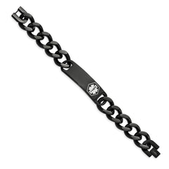 Chisel Stainless Steel Polished Black IP-plated with White Enamel Medical ID 8.25 inch Curb Chain Bracelet SRB2195-8.25