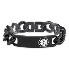 Chisel Stainless Steel Polished Black IP-plated with White Enamel Medical ID 8.25 inch Curb Chain Bracelet SRB2195-8.25