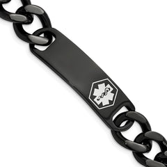 Chisel Stainless Steel Polished Black IP-plated with White Enamel Medical ID 8.25 inch Curb Chain Bracelet SRB2195-8.25