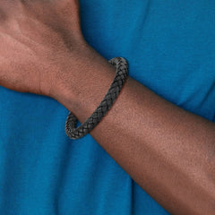 Chisel Stainless Steel Brushed Black Braided Leather 8.25 inch Bracelet SRB2204-8.25
