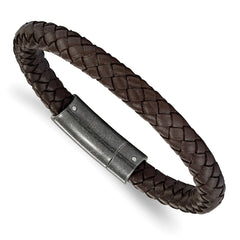Chisel Stainless Steel Brushed Brown Braided Leather 8.25 inch Bracelet SRB2216-8.25