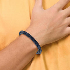 Schisel tainless Steel Brushed Blue Braided Leather 8.5 inch Bracelet SRB2219-8.5