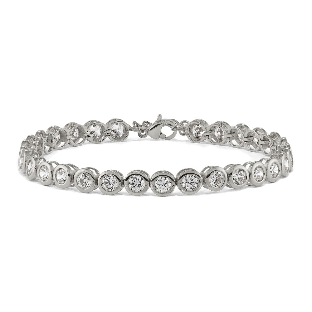 Chisel Stainless Steel Polished Round CZ Link 7 inch Bracelet with 1 inch Extension SRB2228-7