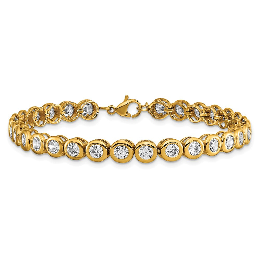Chisel Stainless Steel Polished Yellow IP-plated Round CZ Link 7 inch Bracelet with 1 inch Extension SRB2229-7
