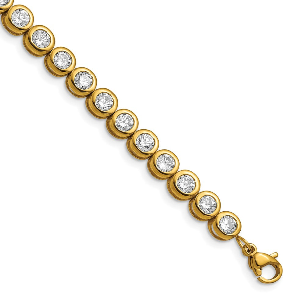 Chisel Stainless Steel Polished Yellow IP-plated Round CZ Link 7 inch Bracelet with 1 inch Extension SRB2229-7