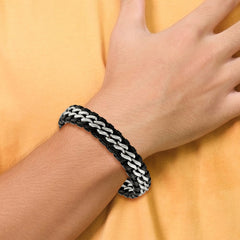 Chisel Stainless Steel Brushed Black Leather 8.5 inch Bracelet SRB2243-8.5
