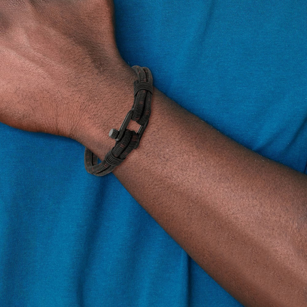 Chisel Stainless Steel Polished Black IP-plated Black Woven Nylon and Cotton 8.5 inch Bracelet SRB2250-8.5