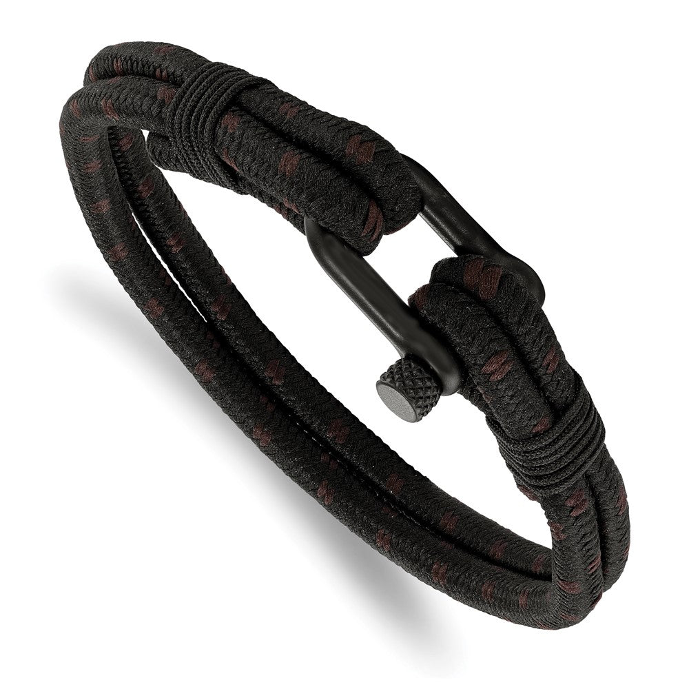 Chisel Stainless Steel Polished Black IP-plated Black Woven Nylon and Cotton 8.5 inch Bracelet SRB2250-8.5