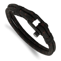Chisel Stainless Steel Polished Black IP-plated Black Woven Nylon and Cotton 8.5 inch Bracelet SRB2250-8.5