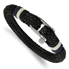 Chisel Stainless Steel Polished Woven Black Cotton 8.5 inch Bracelet SRB2251-8.5