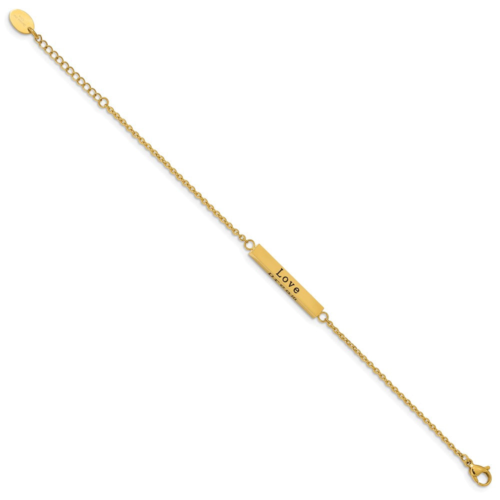 Chisel Stainless Steel Polished Yellow IP-plated with CZ LOVE DREAM LAUGH Enjoy the little things 7 inch Bracelet with 1.5 inch Extension SRB2256-7