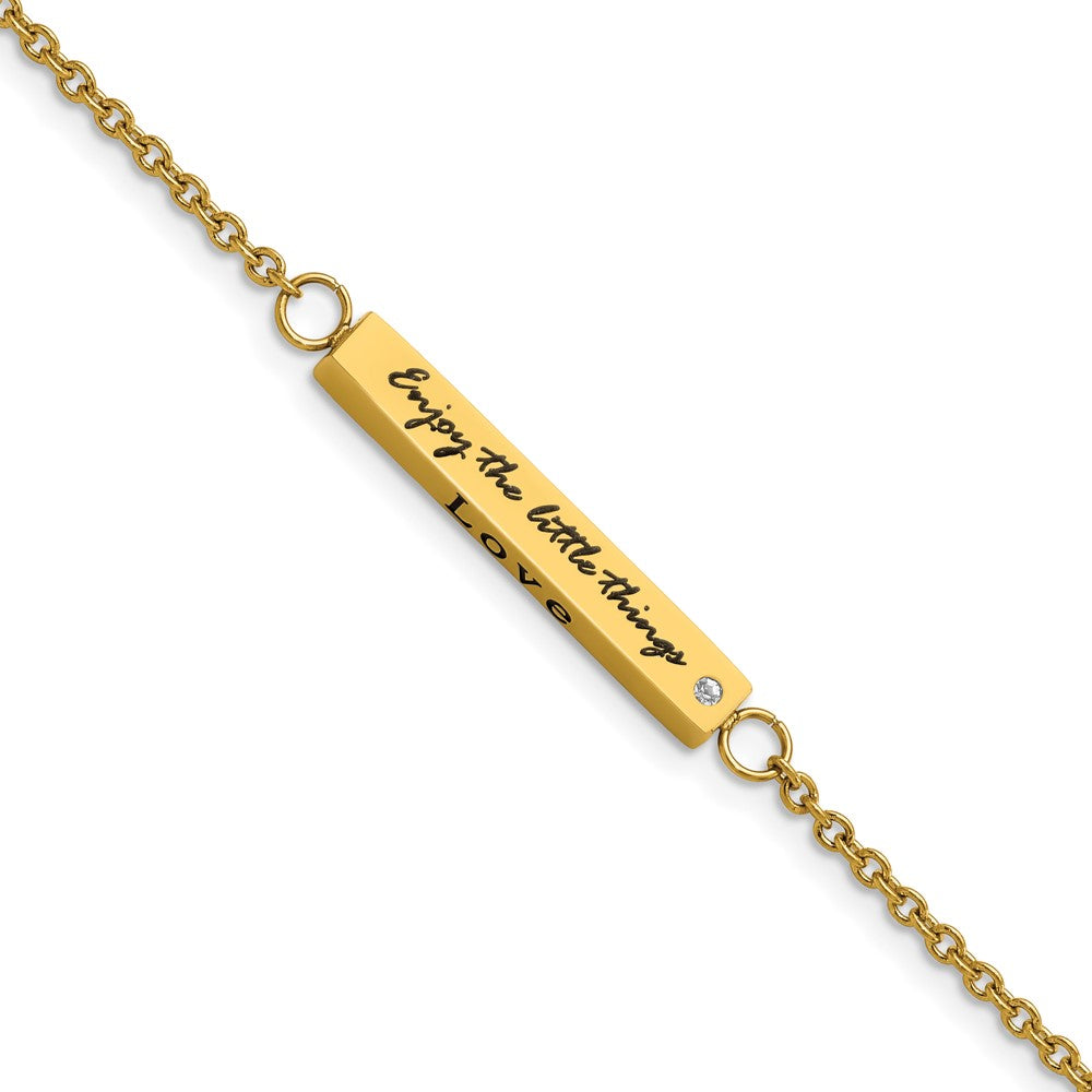 Chisel Stainless Steel Polished Yellow IP-plated with CZ LOVE DREAM LAUGH Enjoy the little things 7 inch Bracelet with 1.5 inch Extension SRB2256-7