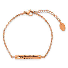 Chisel Stainless Steel Polished Rose IP-plated with CZ LOVE DREAM LAUGH Enjoy the little things 7 inch Bracelet with 1.5 inch Extension SRB2257-7