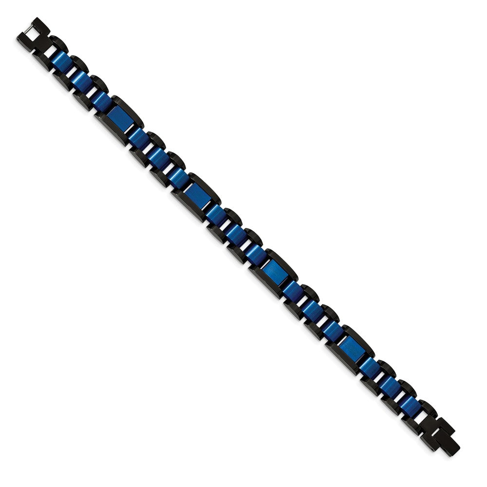 Chisel Stainless Steel Brushed and Polished Black and Blue IP-plated 8.75 inch Open Link Bracelet SRB2271-8.75