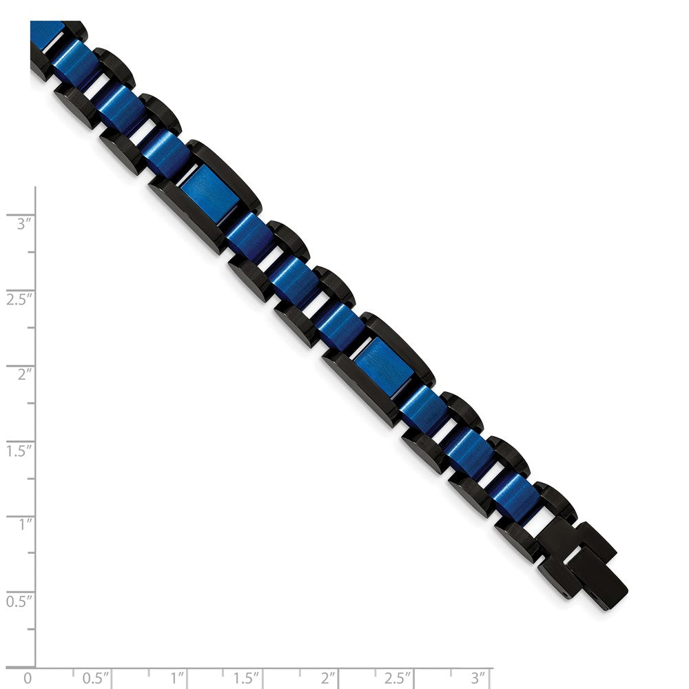 Chisel Stainless Steel Brushed and Polished Black and Blue IP-plated 8.75 inch Open Link Bracelet SRB2271-8.75