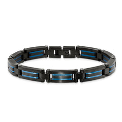 Chisel Stainless Steel Brushed and Polished Black and Blue IP-plated 8.5 inch Link Bracelet SRB2274-8.5