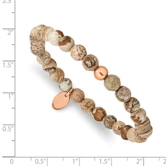 Chisel Stainless Steel Polished Rose IP-plated 6mm Brown Jasper Beaded Stretch Bracelet SRB2339