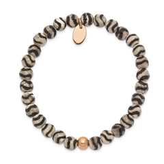 Chisel Stainless Steel Polished Rose IP-plated 6mm Black and White Striped Agate Beaded Stretch Bracelet SRB2340