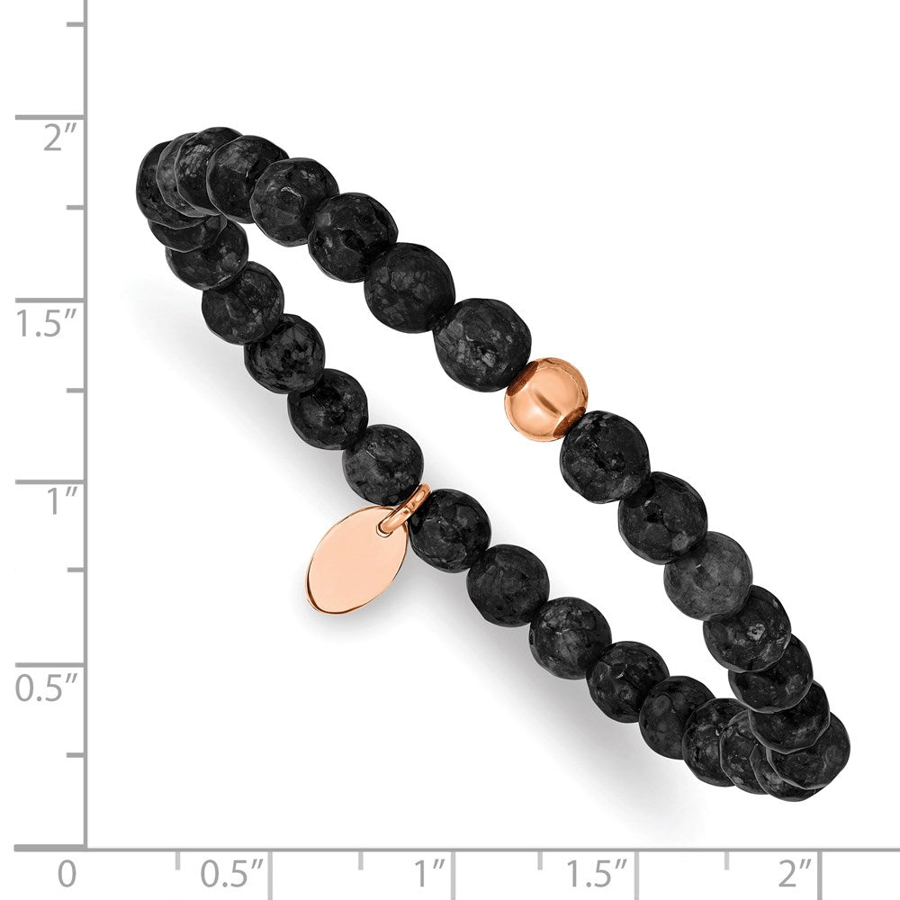 Chisel Stainless Steel Polished Rose IP-plated 6mm Black Onyx Stretch Bracelet SRB2342
