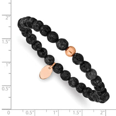 Chisel Stainless Steel Polished Rose IP-plated 6mm Black Onyx Stretch Bracelet SRB2342