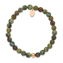 Chisel Stainless Steel Polished Rose IP-plated 6mm African Turquoise Beaded Stretch Bracelet SRB2345
